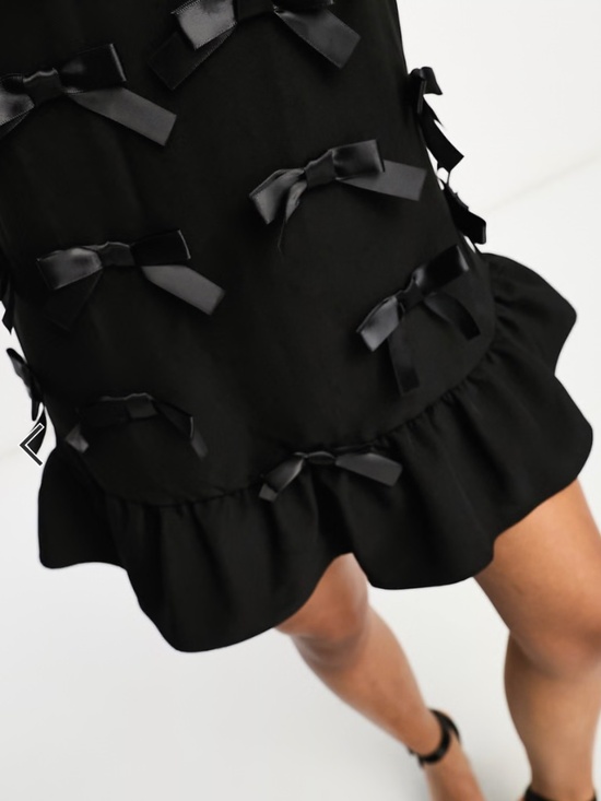 Sister Jane bow embellished mini pinafore dress in black Medium - Picture 2 of 16